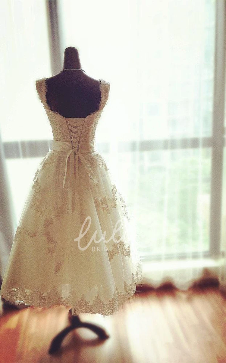 Alce Tea-Length Wedding Dress with Beaded Waistband Chic Bridal Attire