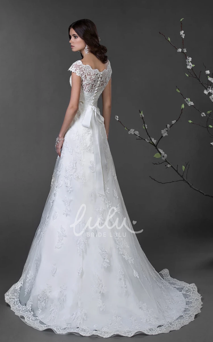 Floor-Length Off-Shoulder Lace Applique A-Line Wedding Dress