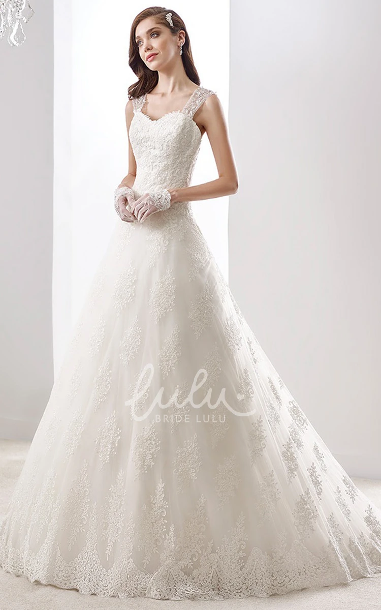 Illusive Lace Straps A-line Wedding Dress with Sweetheart Neckline and Keyhole Back Romantic Bridal Gown