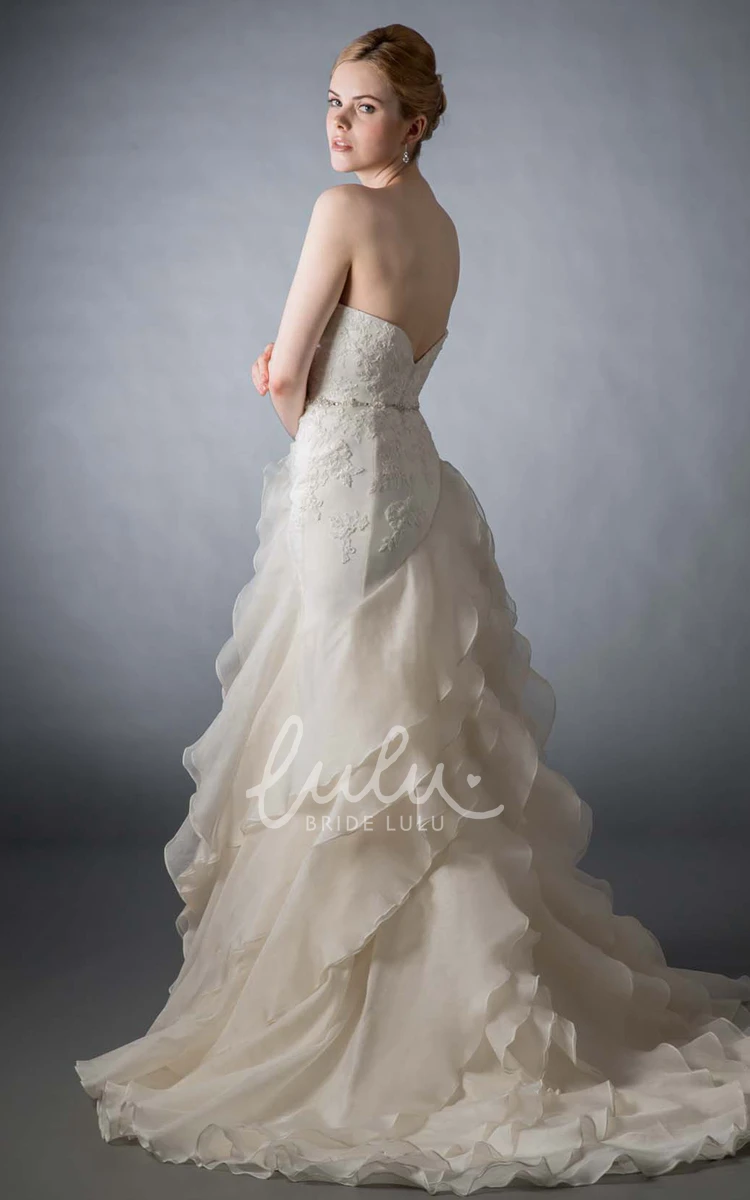 A-Line Organza Wedding Dress with Sweetheart Neckline and Cascading Ruffles Beautiful Bridal Gown