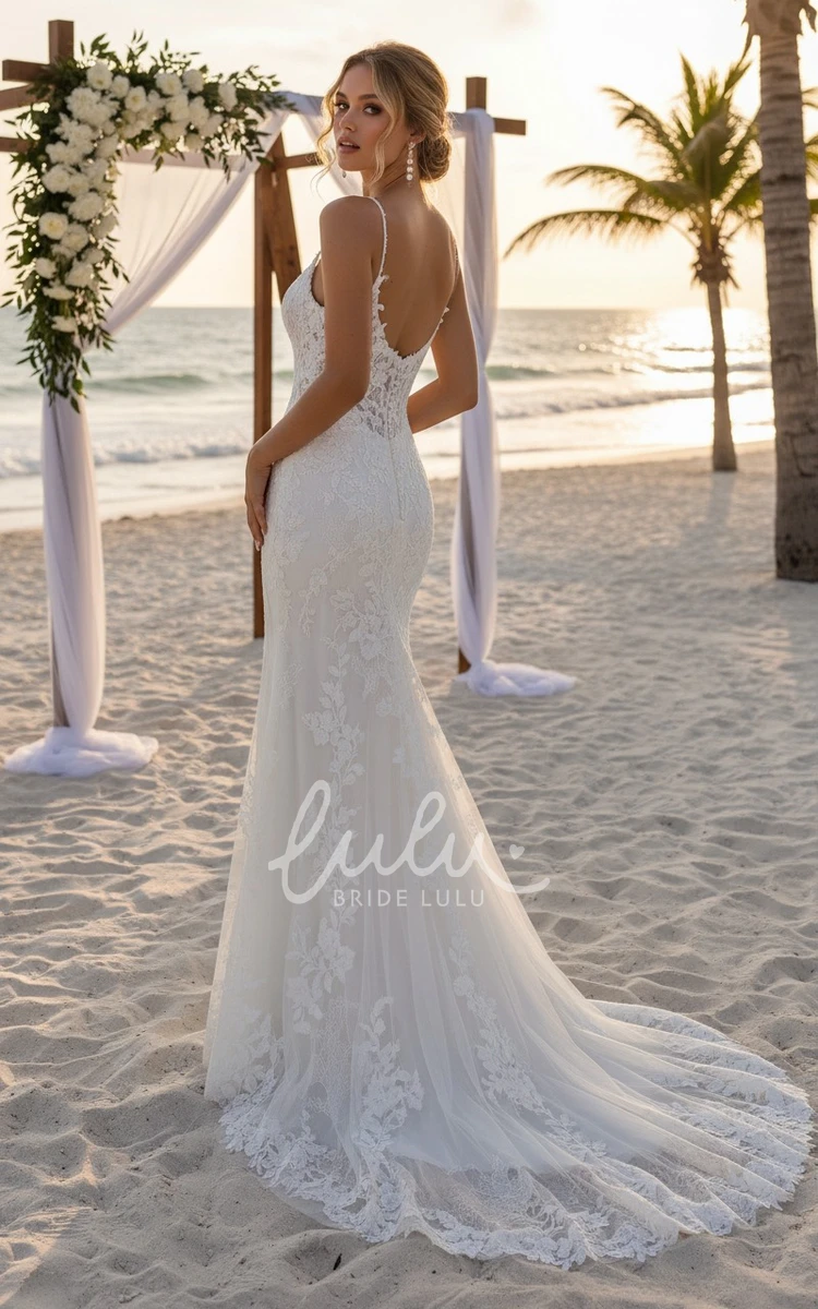 Bohemian Lace Wedding Dress Sexy Sleeveless Beach Elopement Bridal Gown