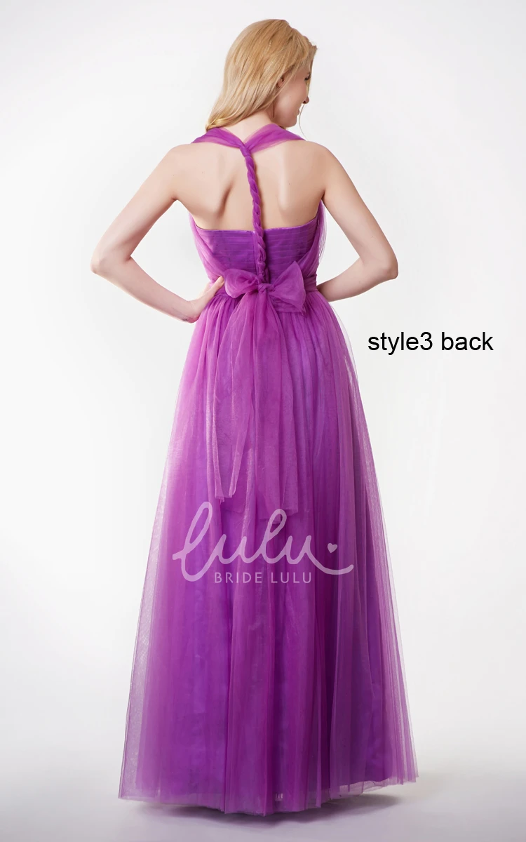 Sleeveless Tulle Prom Dress with Pleats and Convertible Straps A-line