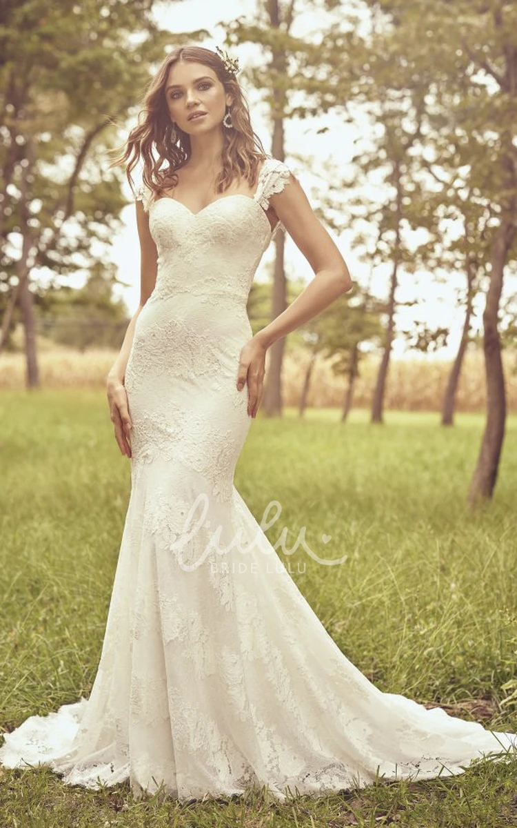 Lace Cap Sleeve Mermaid Wedding Dress with Open Back and Buttons