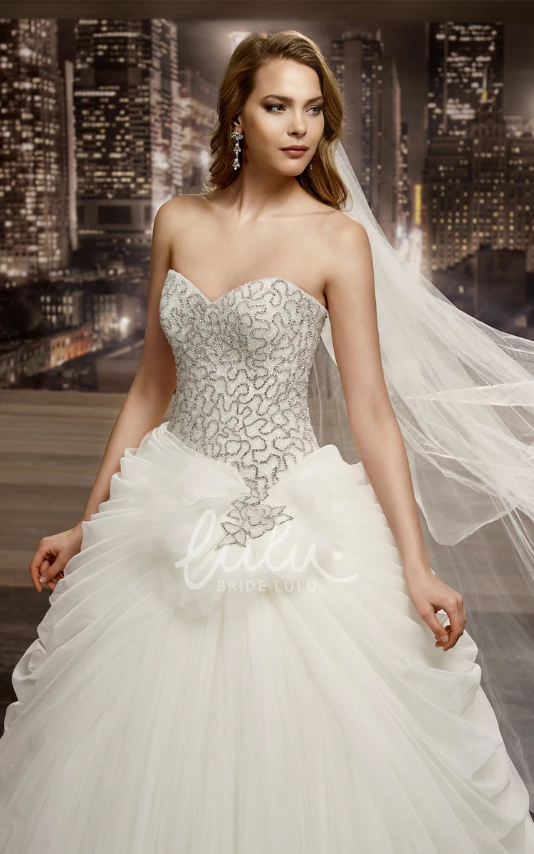 A-Line Ruched Wedding Dress with Sweetheart Neckline and Beaded Bodice