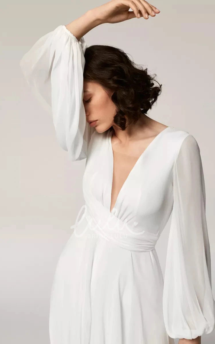 Poet A Line Wedding Dress with Ruching Modern 3/4 Sleeve Chiffon