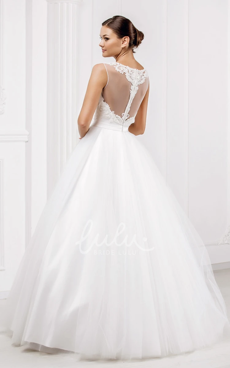 Scoop Appliqued A-Line Wedding Dress with Illusion Back Sleeveless