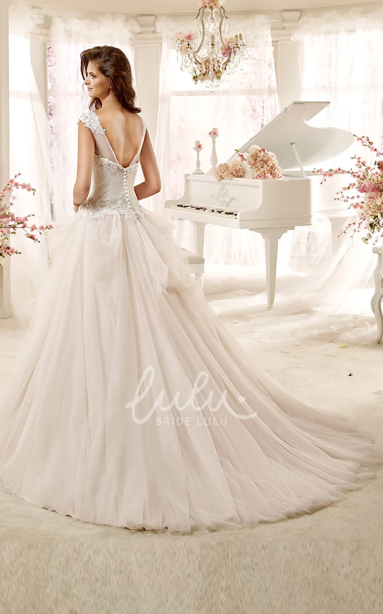 Beaded A-line Wedding Dress with Floral Bodice Jewel Neckline & Low Back