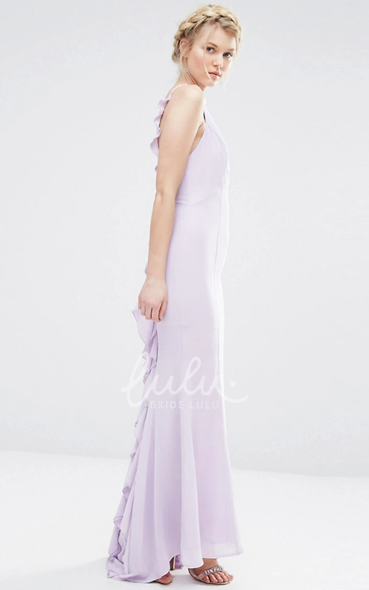 Cascading-Ruffled Chiffon Bridesmaid Dress Sheath Ankle-Length Sleeveless