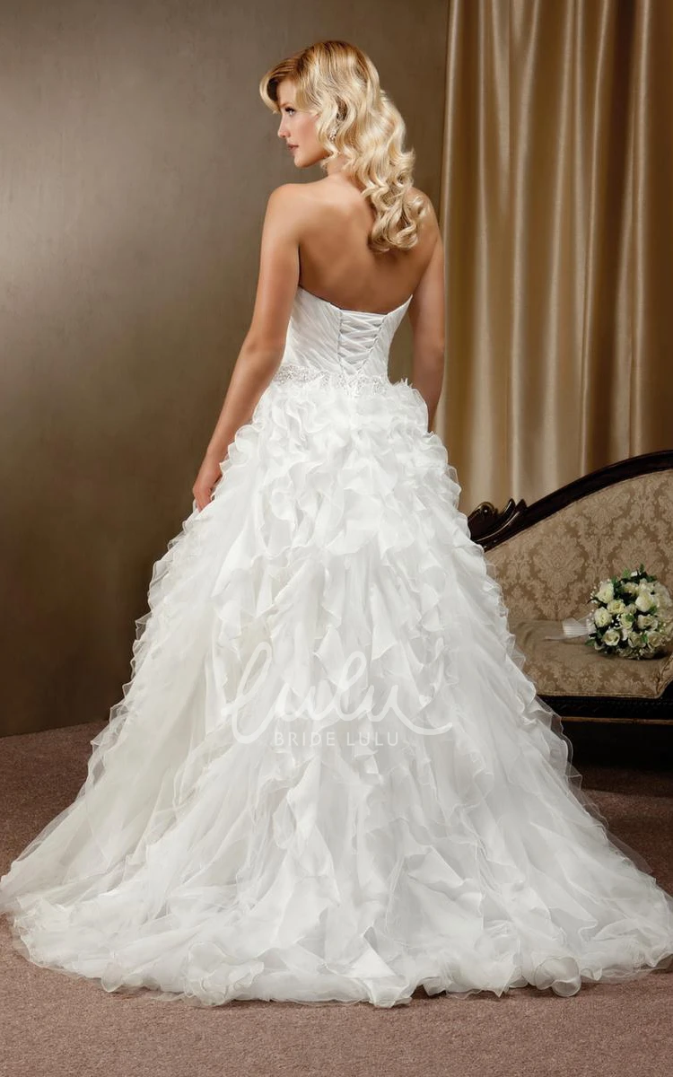 Cascading-Ruffle Strapless Chiffon Wedding Dress with Ruching