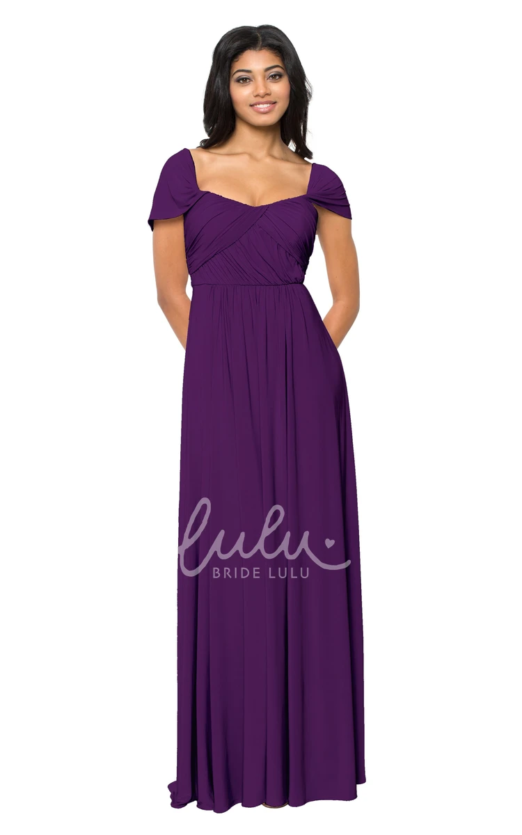 Cap Sleeve V-Neck Ruched Chiffon Convertible Bridesmaid Dress in Muti-Color