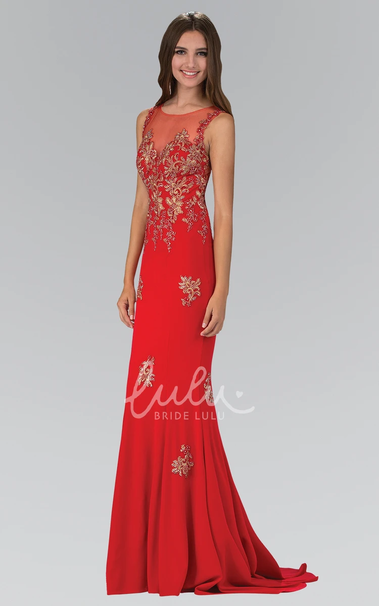 Sleeveless Sheath Jersey Formal Dress with Beading Floor-Length Scoop-Neck