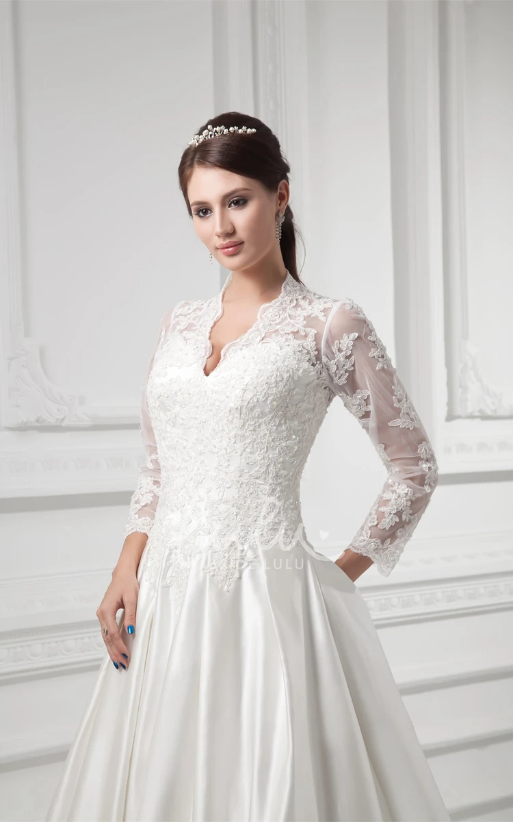 Lace Illusion Sleeve Wedding Dress with Scalloped Neckline