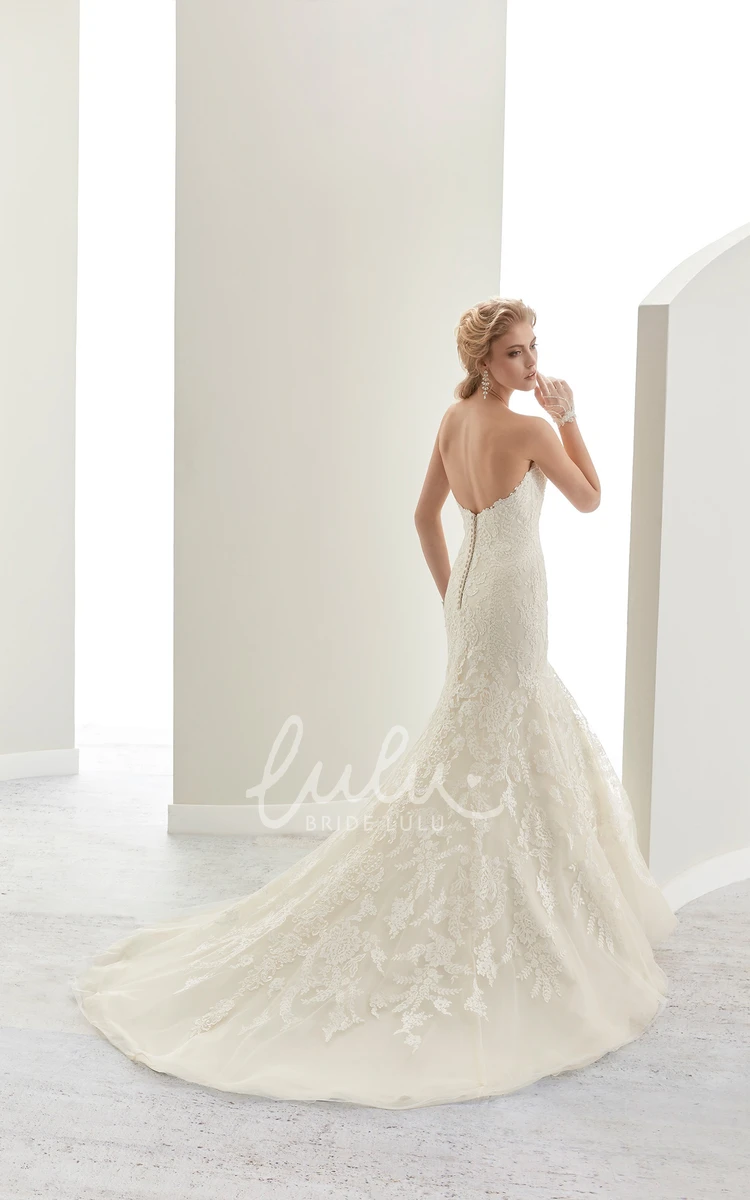 Mermaid Lace Wedding Dress with Open Back and Brush Train