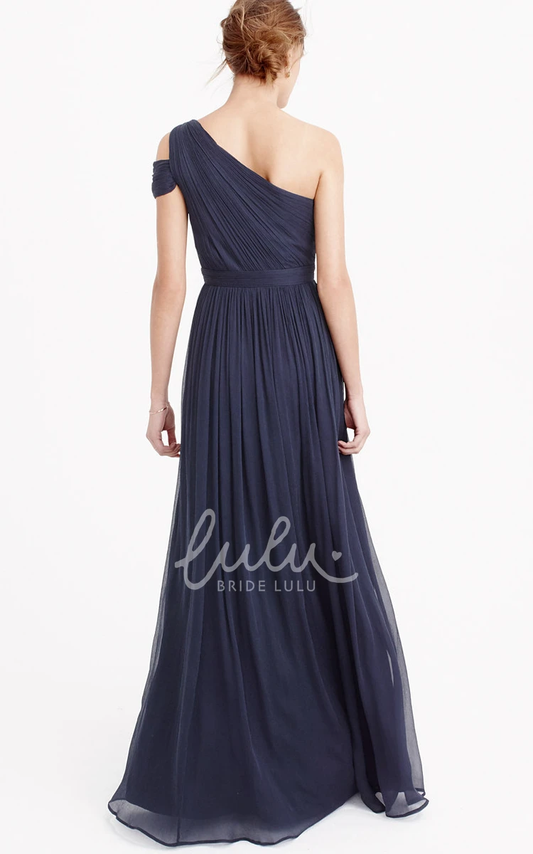 Ruched One-Shoulder Chiffon Bridesmaid Dress with Pleats Long Sheath Dress