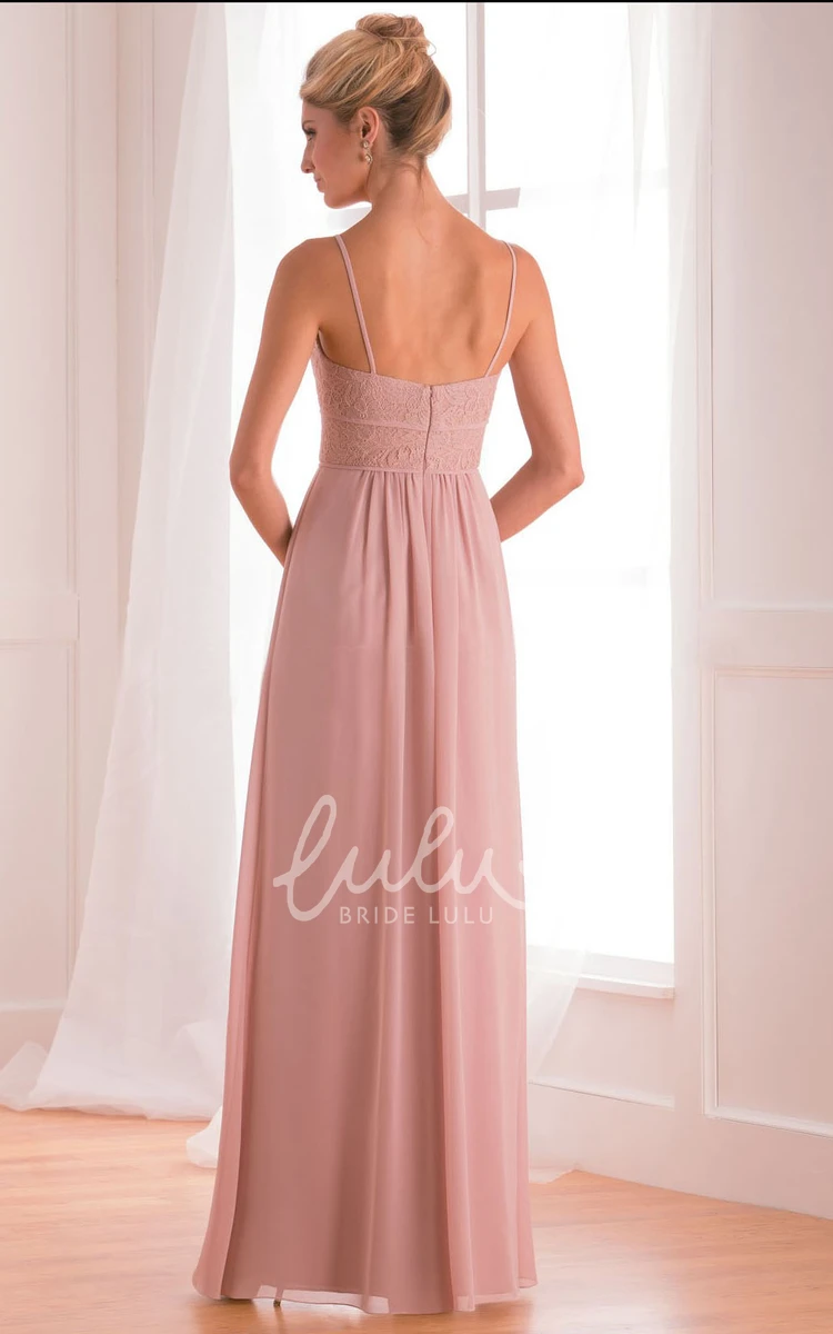 Lace V-Neck Spaghetti Strap Bridesmaid Dress in A-Line Style