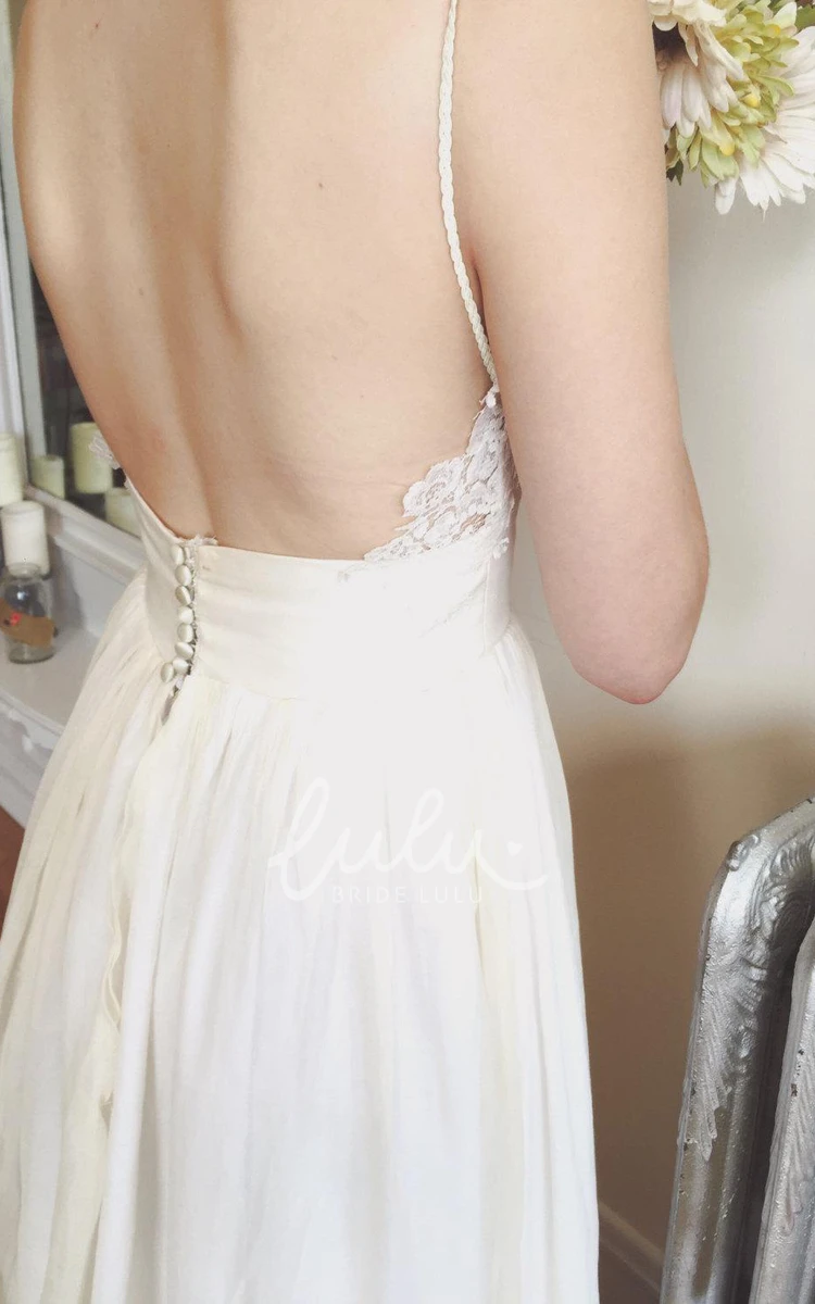 Boho Spaghetti Strap A-Line Chiffon Wedding Dress with Backless Design