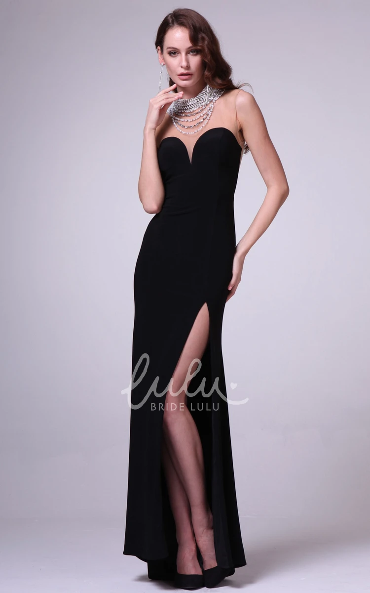 High Neck Sleeveless Jersey Formal Dress with Beading and Split Front