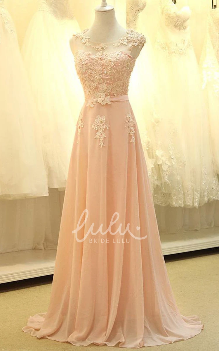 Sleeveless A-line Chiffon Dress with Lace Appliques Flowy and Chic