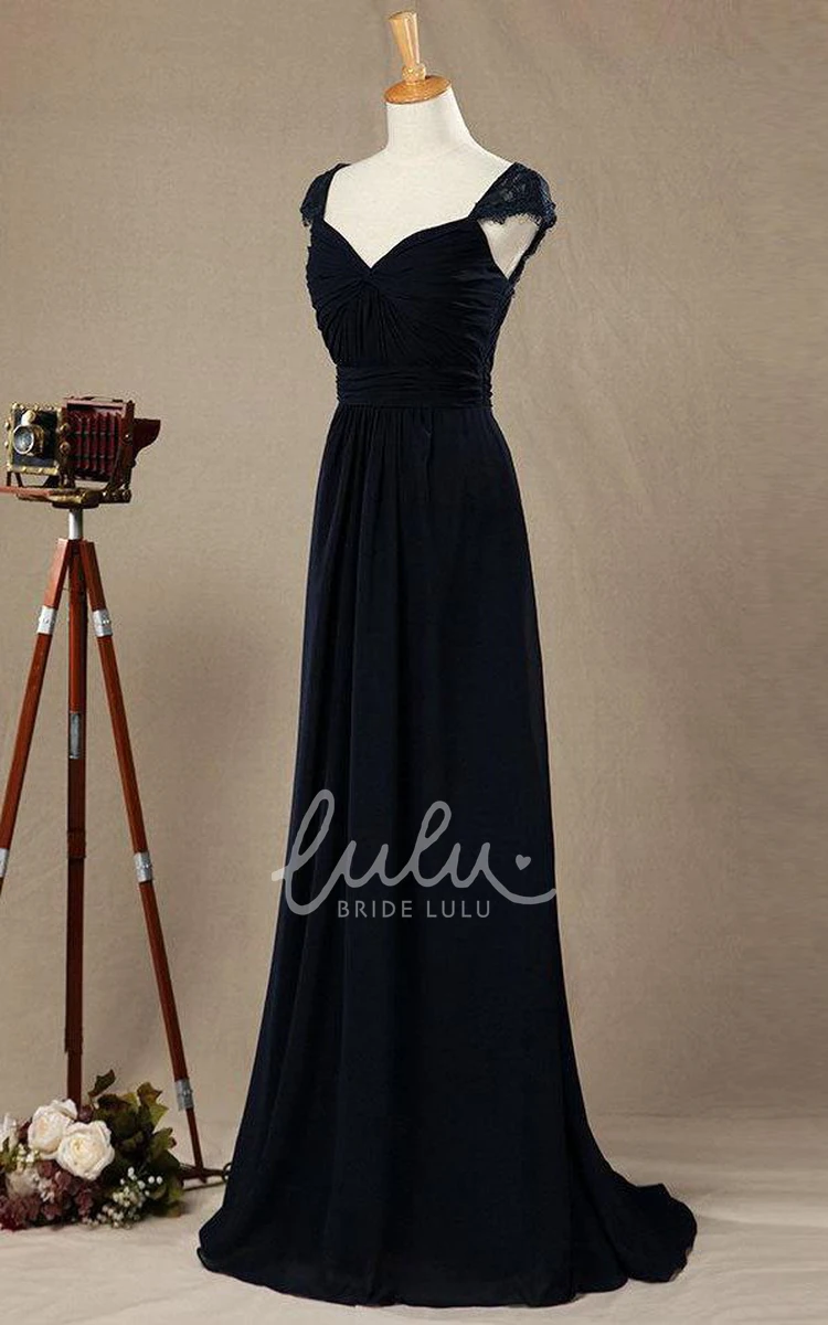 Lace Cap Sleeve Bridesmaid Dress in A-line Style
