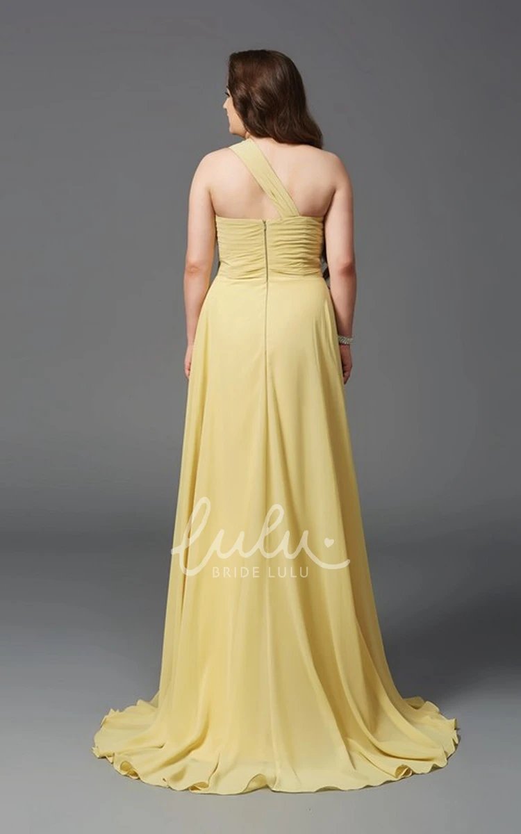 One-shoulder A-line Chiffon Prom Dress with Beading and Draping