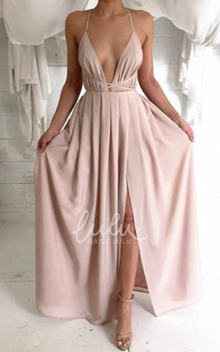 V-neck Spaghetti Strap Prom Dress with Front Split and Sexy Style