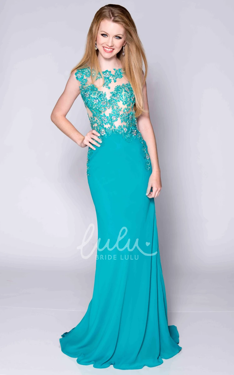 Sleeveless Lace and Jersey Prom Dress with Keyhole Back Unique Prom Dress 2025