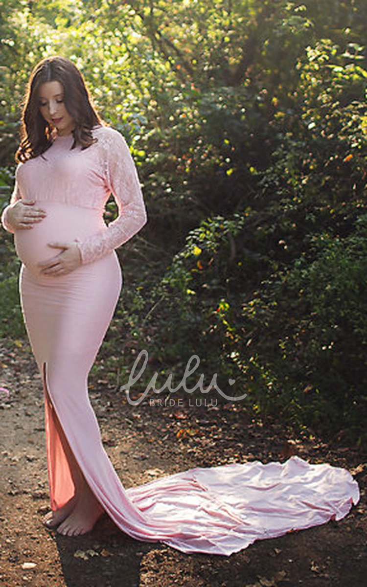 Empire Maternity Dress with Mermaid Trumpet Court Train and Long Sleeves