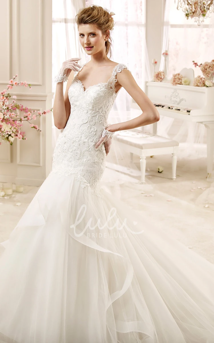 Mermaid Illusive Back Wedding Dress with Sweetheart Neckline and Applique Straps