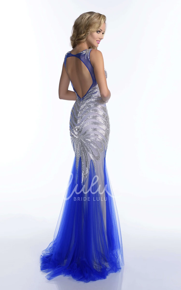 Mermaid Tulle Prom Dress with Bateau Neck and Shining Sequins Sparkly Prom Dress 2024