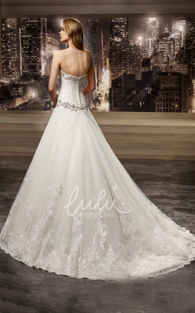 A-line Lace Wedding Dress with Beaded Details and Brush Train Stunning Bridal Gown