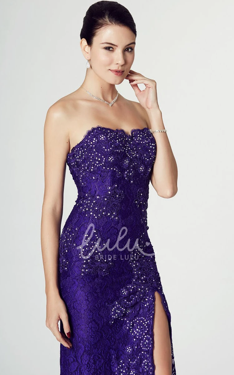 Lace Prom Dress with Beaded Strapless and Split Front Bridesmaid Dress