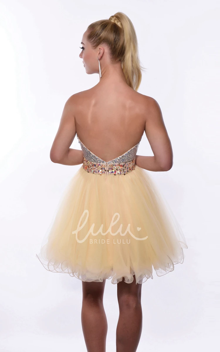 Crystal Embellished Sweetheart A-Line Tulle Short Homecoming Dress