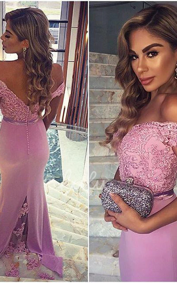 Lace Applique Mermaid Prom Dress Off-Shoulder Sweep Train Elegant Women's