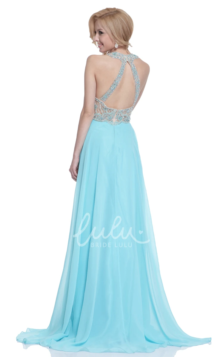 High Neck Chiffon Sleeveless Dress with Beading and Pleats Bridesmaid Dress