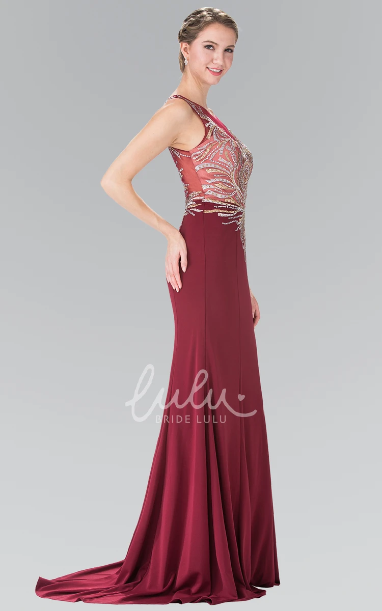 Sleeveless Sheath Jersey Illusion Formal Dress with Beading