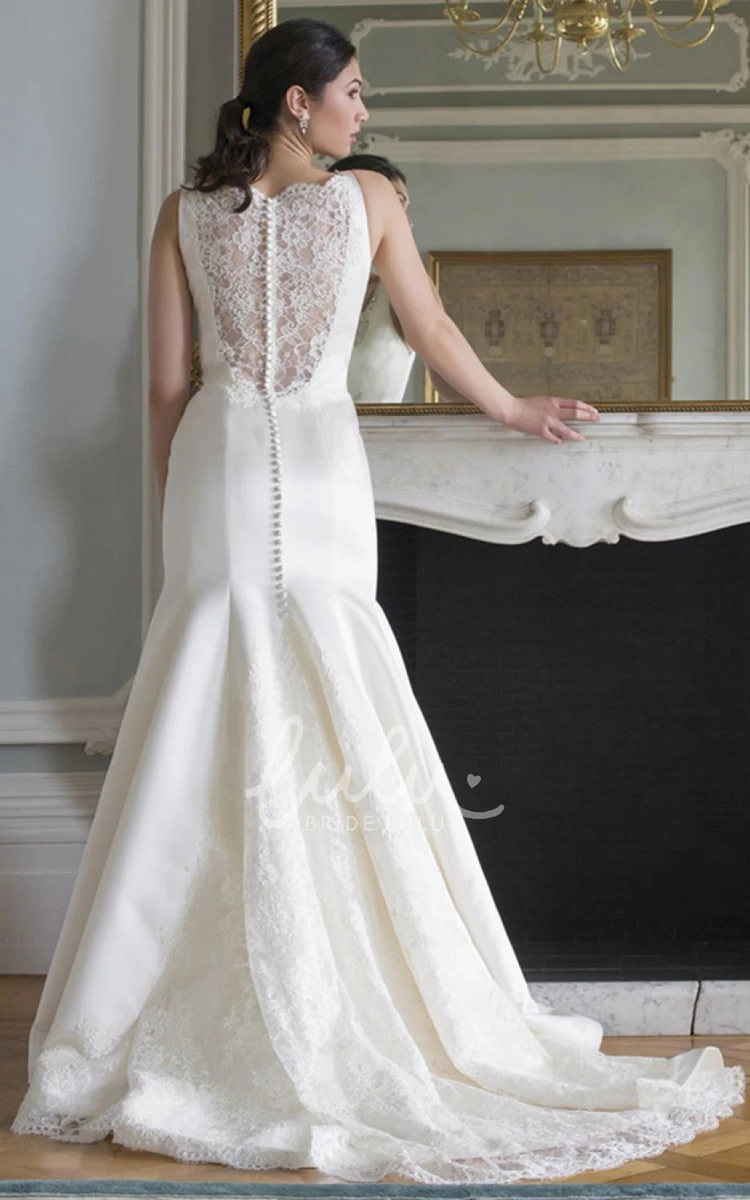 Satin Illusion Wedding Dress with V-Neck Sleeveless