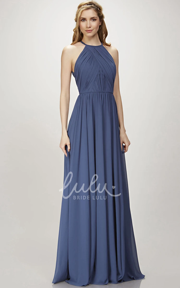 A-Line Chiffon Bridesmaid Dress with Scoop Neck and Keyhole Back Flowy Bridesmaid Dress