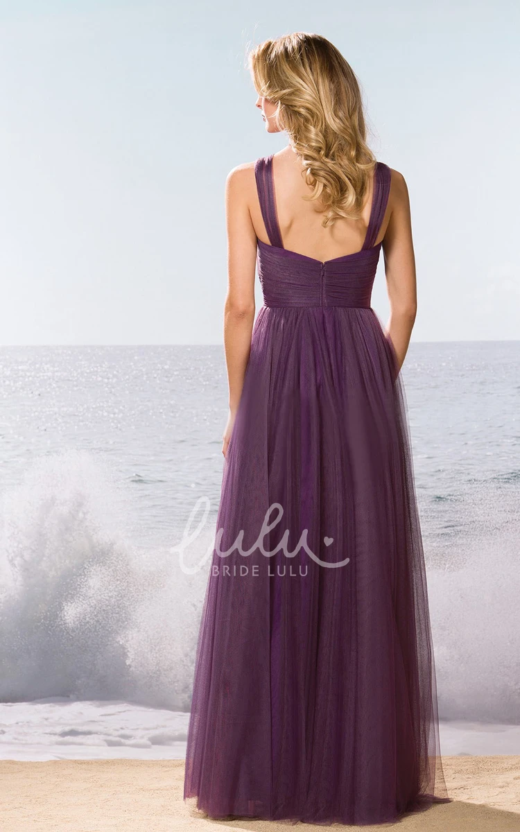 Sleeveless Tulle Gown With Pleats And Keyhole Romantic Sleeveless Tulle Bridesmaid Dress with Pleats and Keyhole