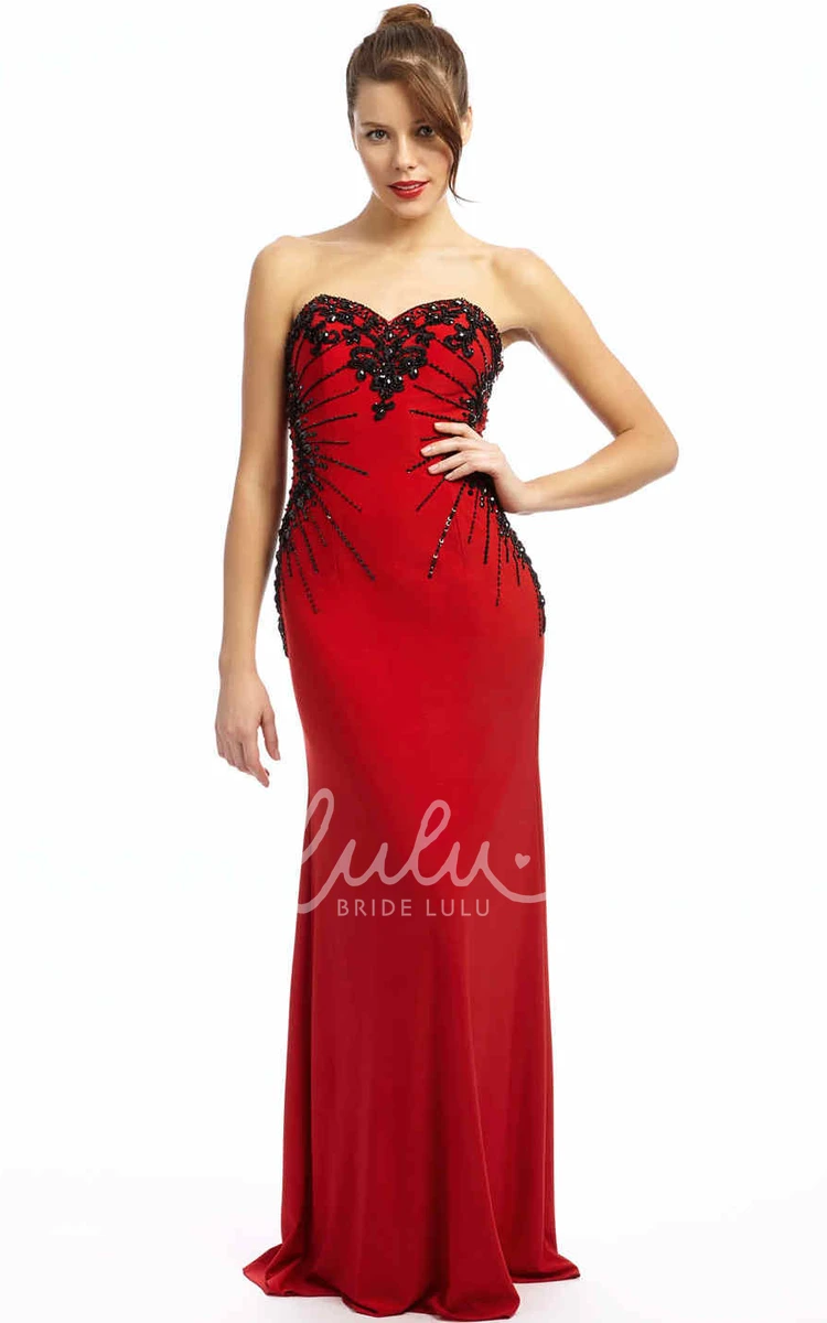 Sheath Sweetheart Beaded Chiffon Prom Dress Sleeveless Floor-Length with Sequins