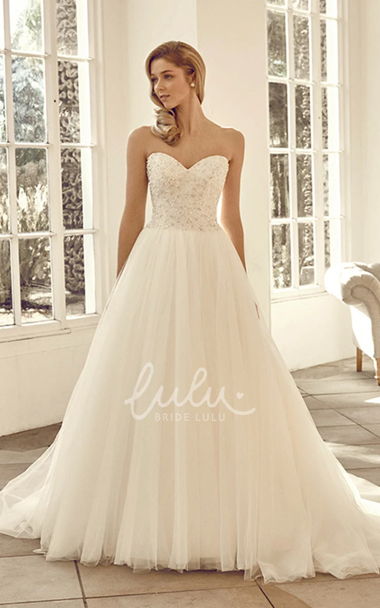 Beaded Tulle Sweetheart Wedding Dress with Chapel Train Timeless Bridal Gown