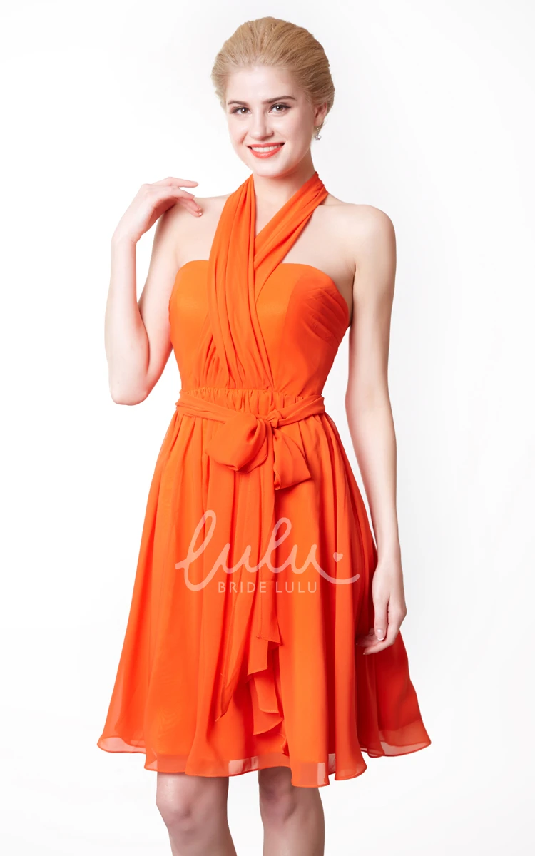 Empire Halter Neck Chiffon Bridesmaid Dress with Bow Sexy & Short