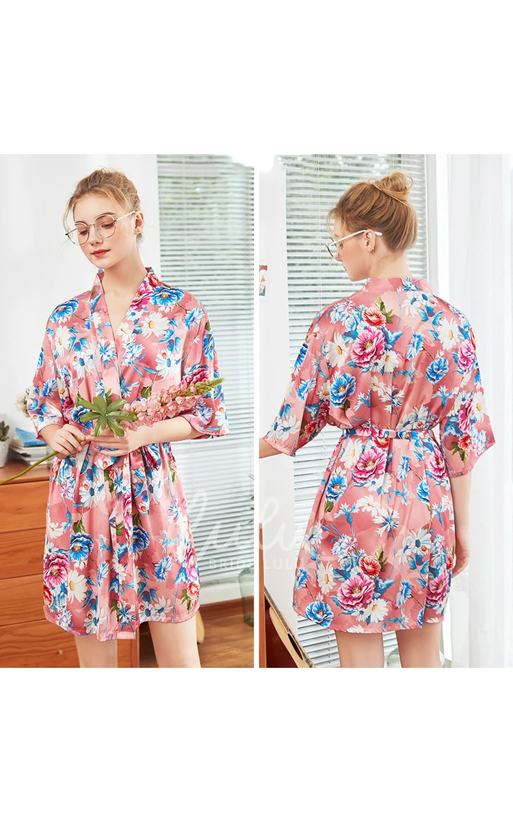 Floral Bride Bridesmaid Half Sleeved Short Robe