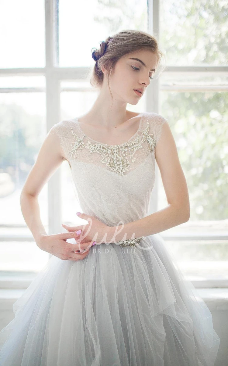 Modest Princess A-Line Short Sleeve Boho Lace Tulle Floor Wedding Dress Western Modern Ball Gown with Train