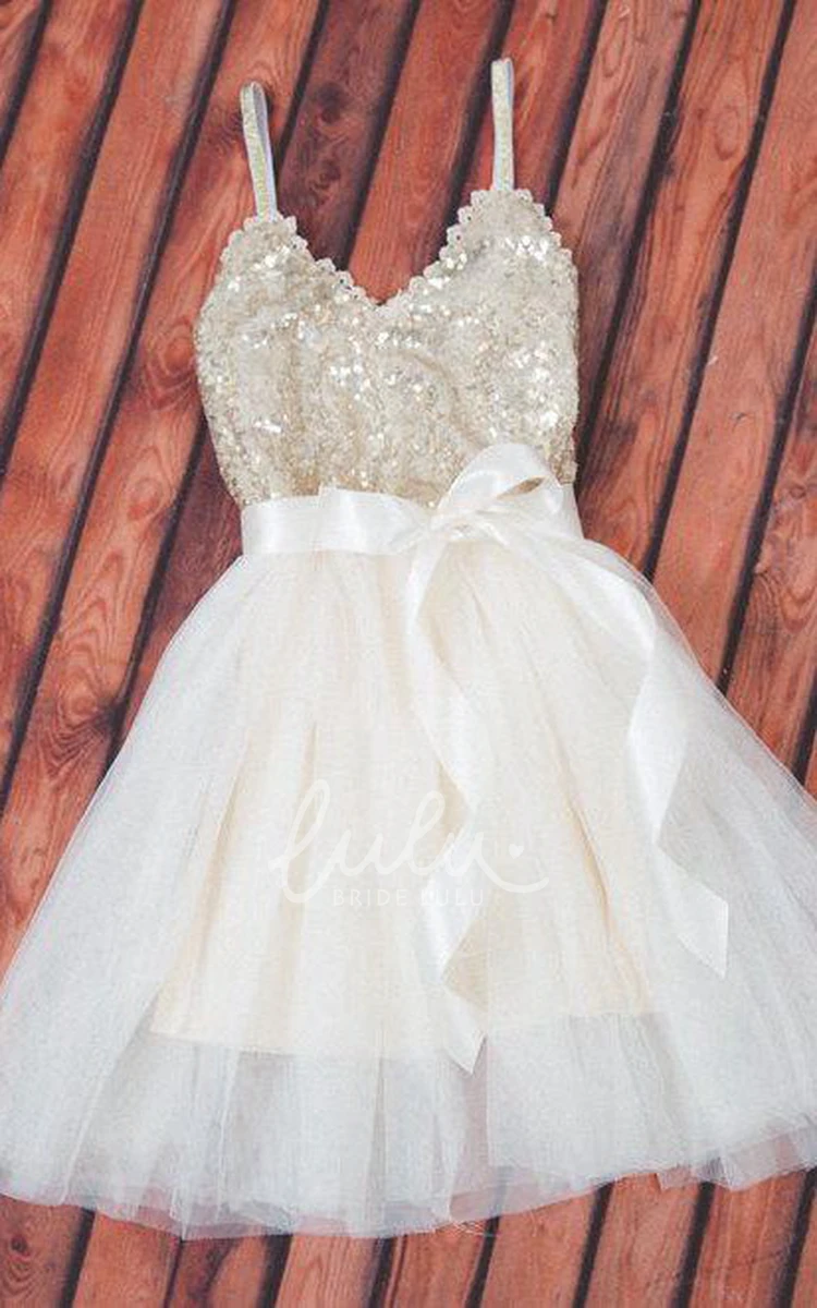 V-neck A-line Tulle Dress with Beading and Sequins Prom Dress