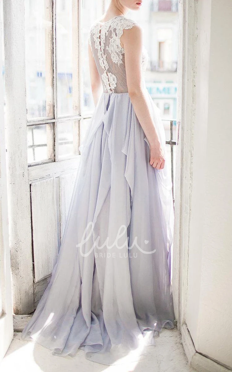 Lace Illusion Back A-Line Bridesmaid Dress with Scoop Neckline
