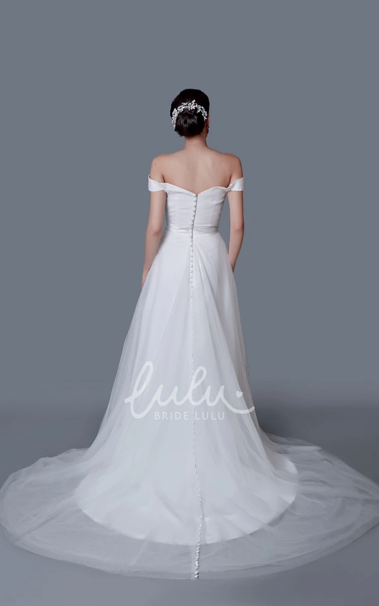 A-line Tulle Wedding Dress with Off-the-shoulder Neckline and Elegant Style