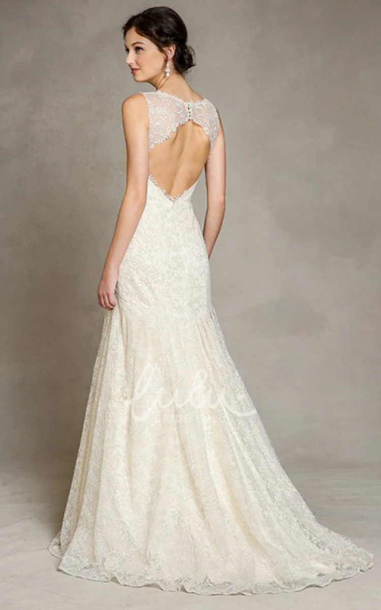 V-Neck Lace Floor-Length Wedding Dress Romantic Bridal Gown