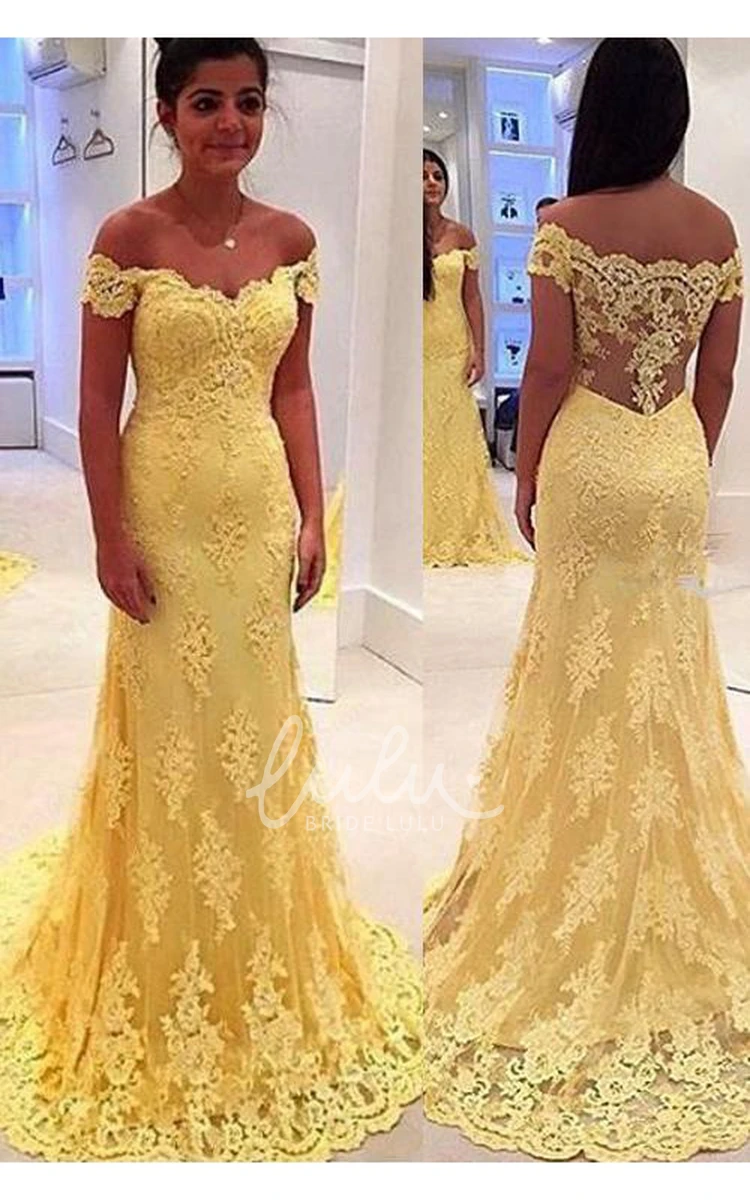 Off-the-shoulder Mermaid Yellow Lace Evening Dress