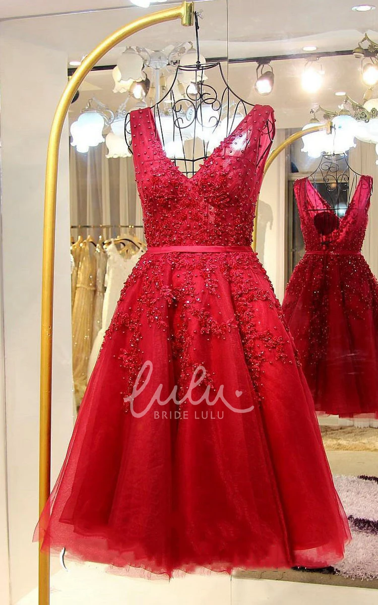 Appliques Tulle Lace A-line Dress Elegant Sleeveless Prom Dress
