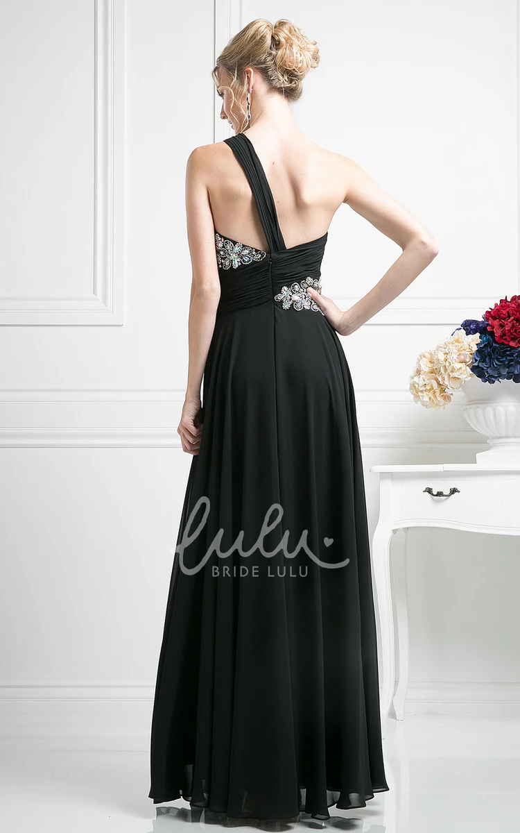 Chiffon A-Line One-Shoulder Dress with Beading and Draping Bridesmaid Dress